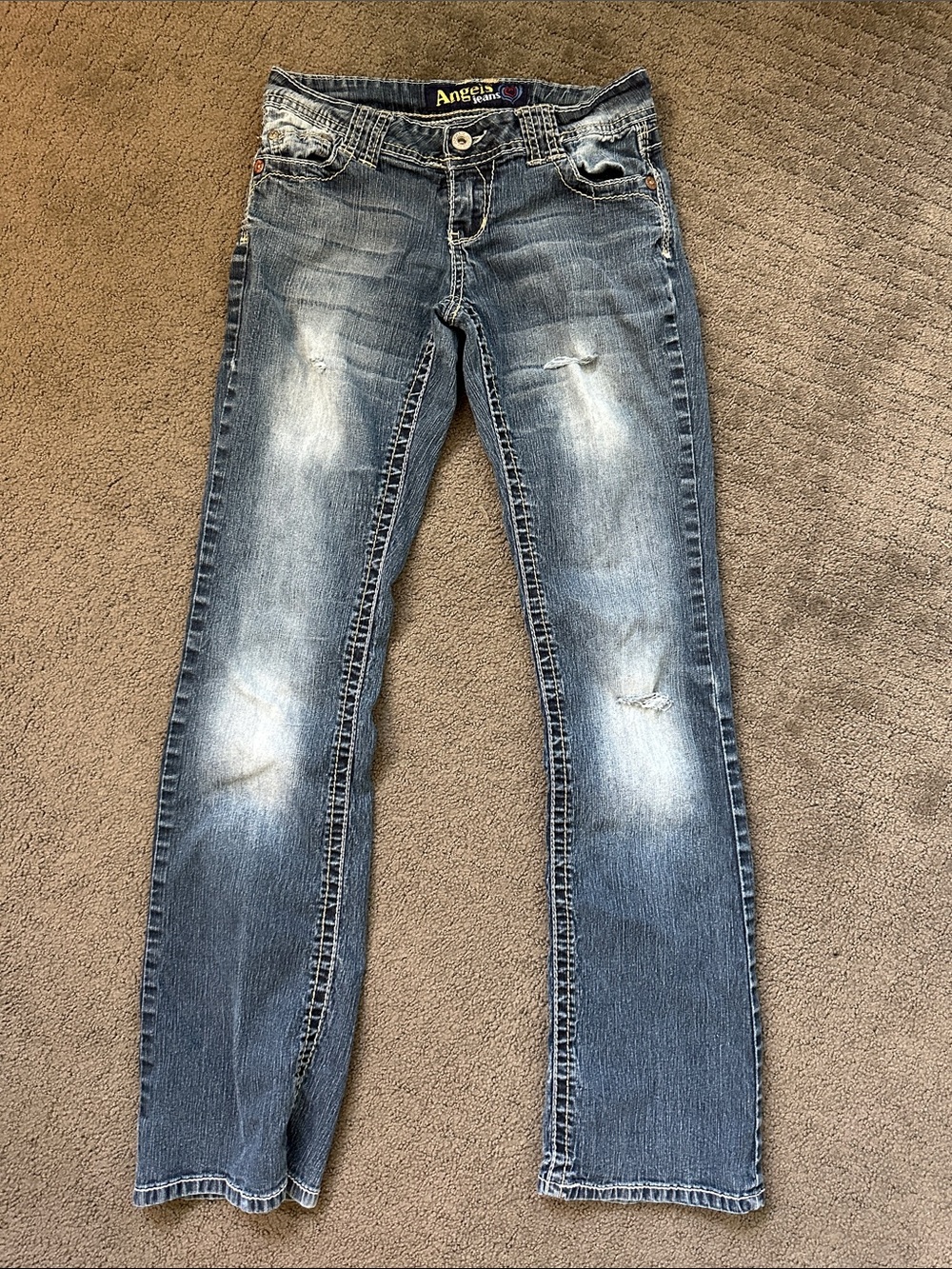 Angels Men's Distressed Light Blue Slim Straight Jeans